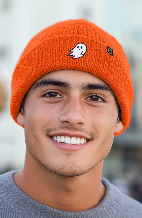 Dalix Ghost Beanie In Neon Orange