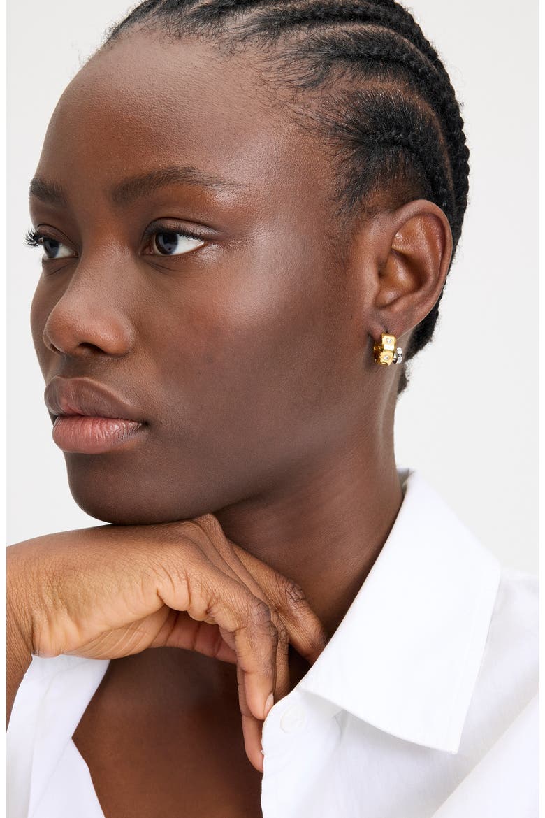 set in stone double huggie hoop earrings, Alternate, color, CLEAR/ TWO TONE