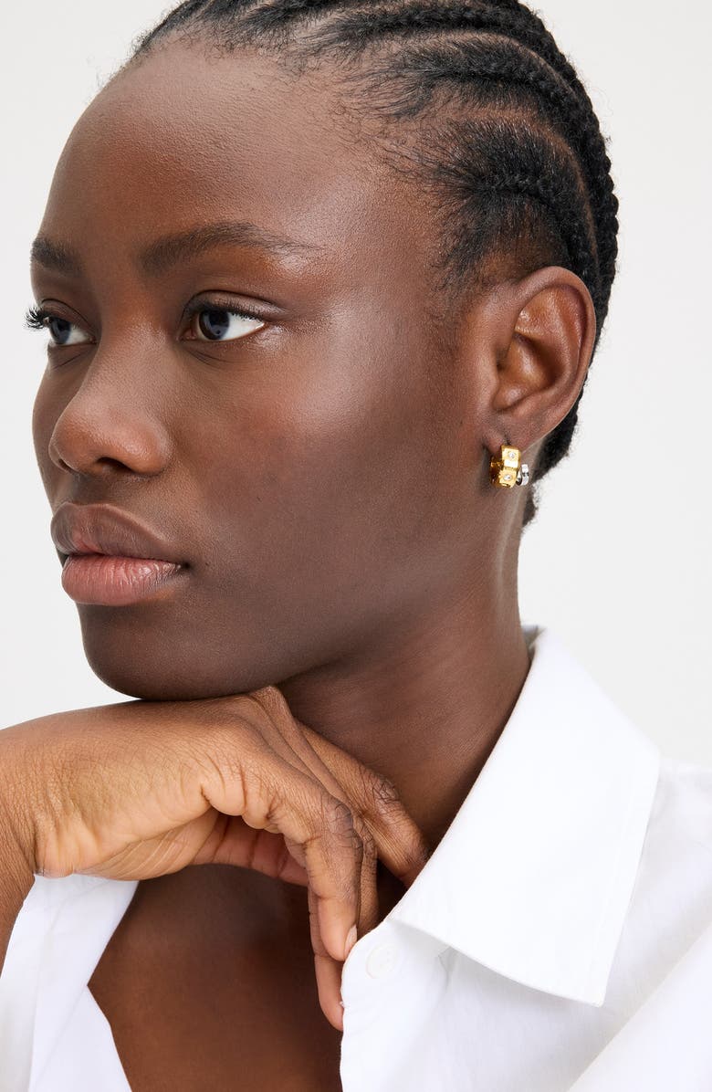 Kate Spade New York set in stone double huggie hoop earrings, Alternate, color, Clear/ Two Tone