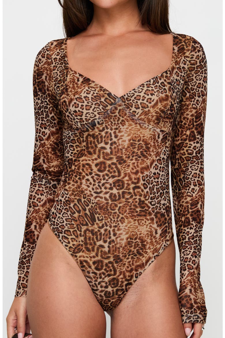 Elixia Leopard Print Long Sleeve Bodysuit, Alternate, color, LEOPARD