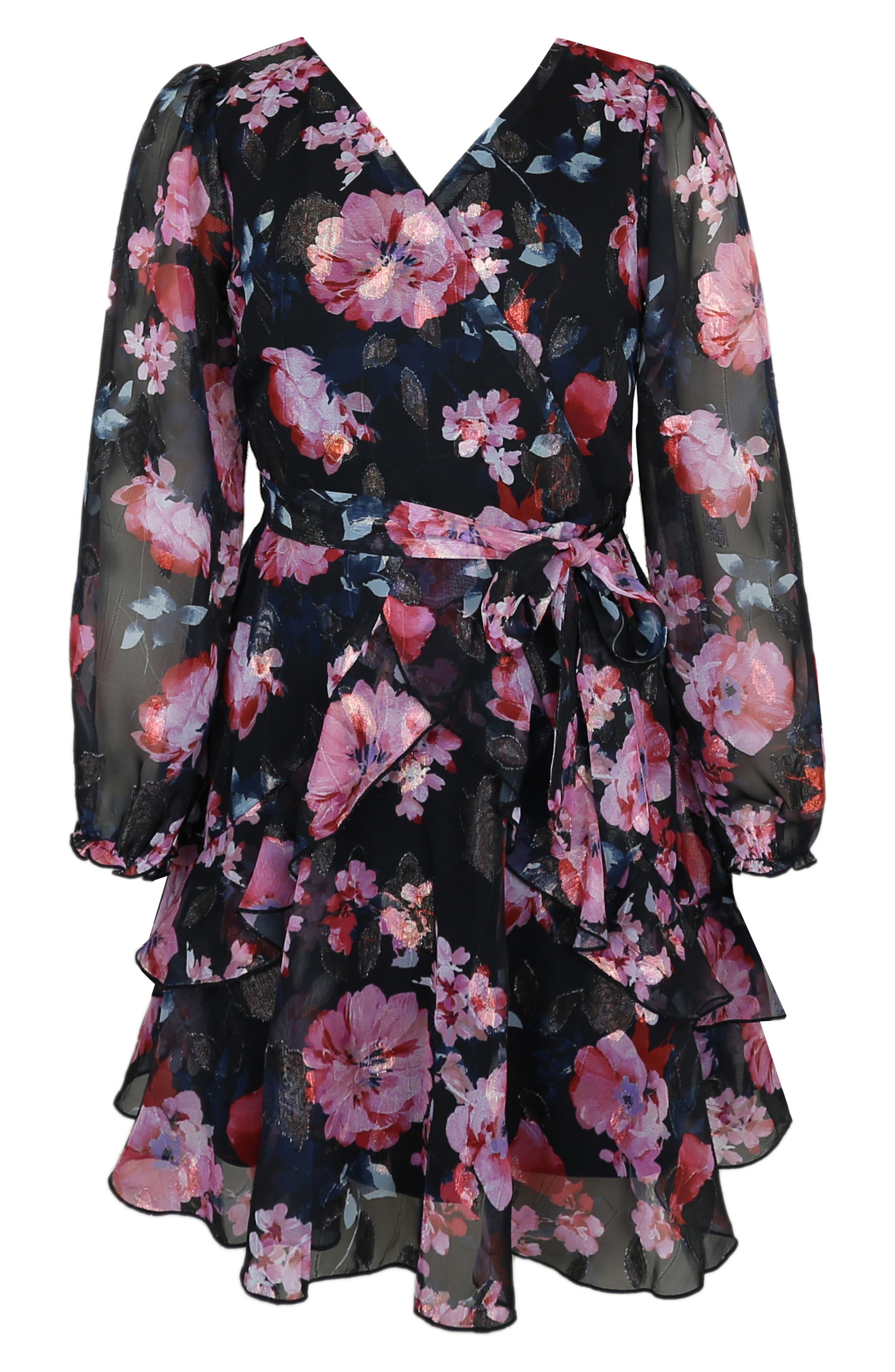 Kids' Rose Metallic Long Sleeve Party Dress