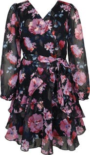 Zunie Kids' Rose Metallic Long Sleeve Party Dress