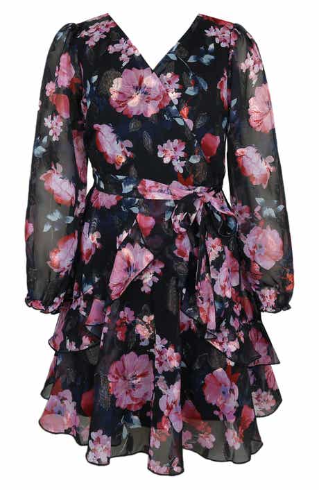 Kids' Rose Metallic Long Sleeve Party Dress