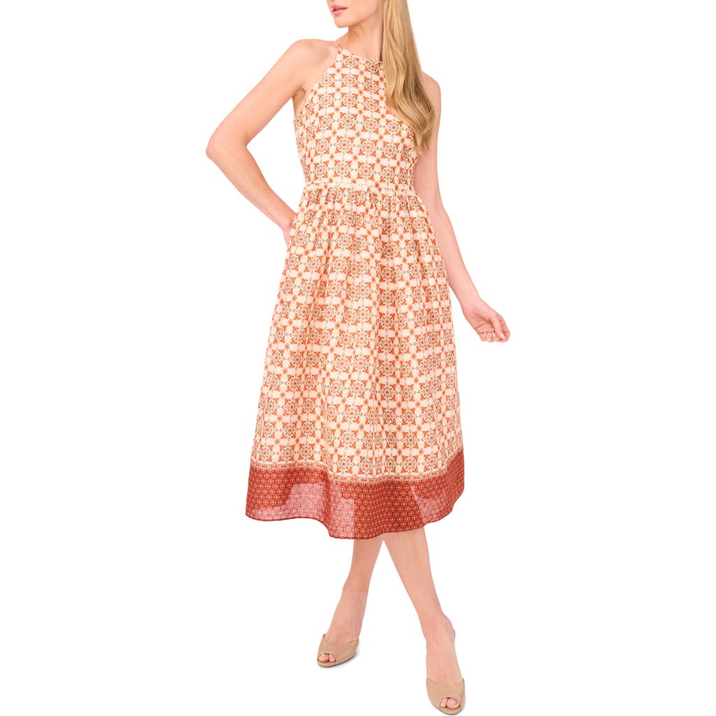 Ted Baker Mixed Geo Print Linen Midi Dress In Orange