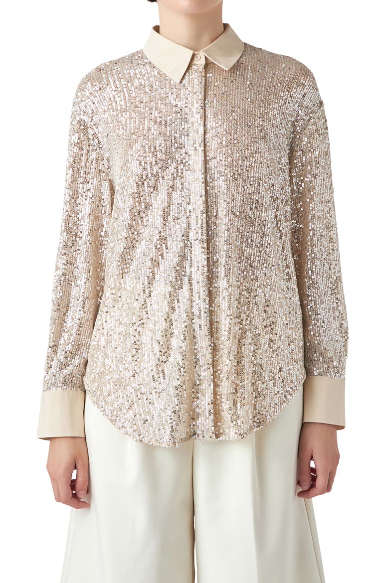 Oversize Sequin Shirt, Alternate, color, IVORY