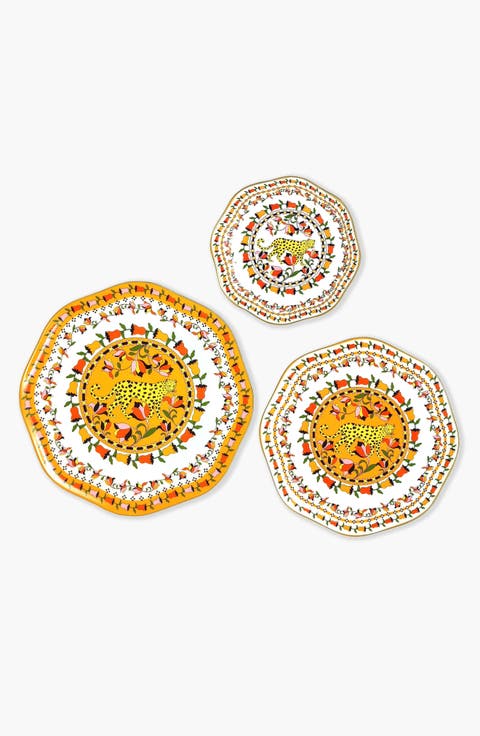 Tropical Love Bone China Plates, Set Of Three