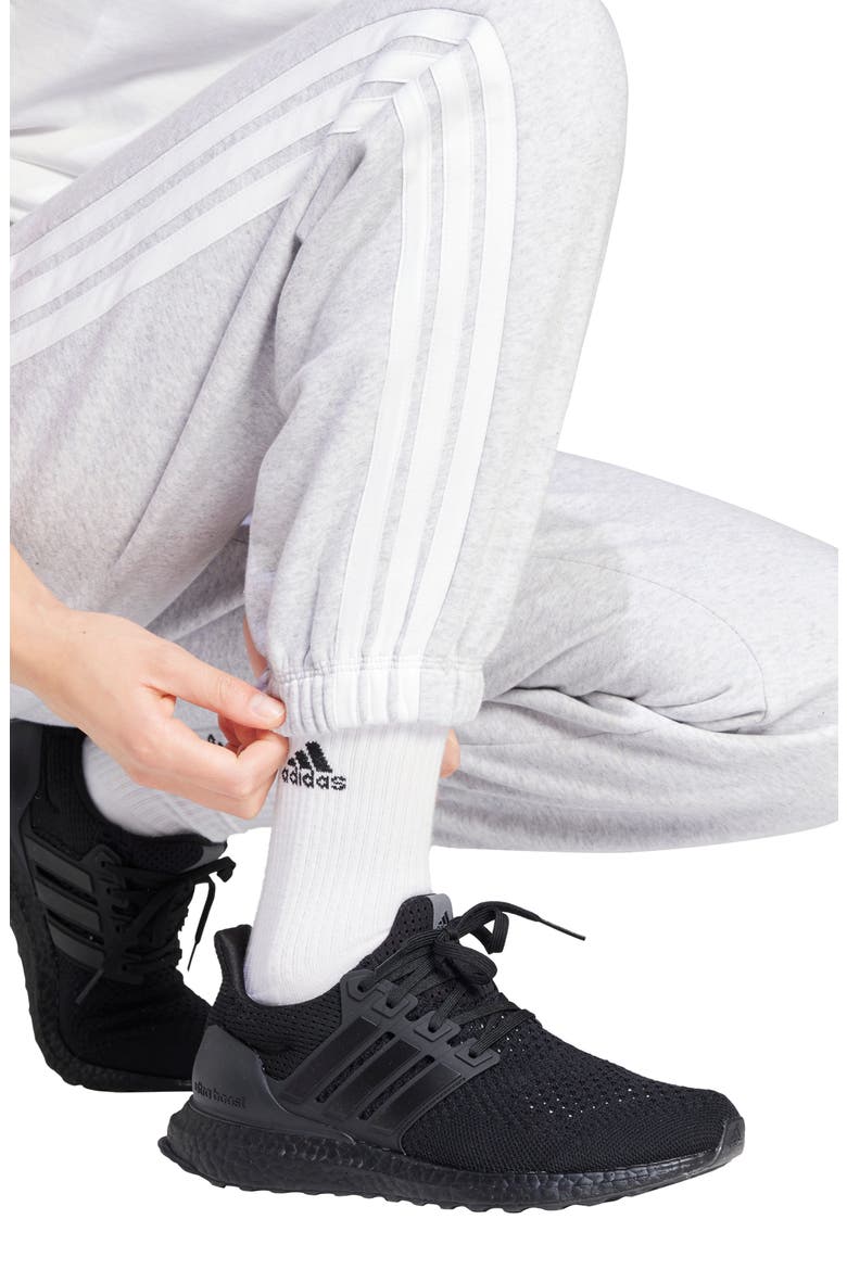 Essentials 3-Stripes Fleece Jogger Pants, Alternate, color, LIGHT GREY HEATHER/ WHITE