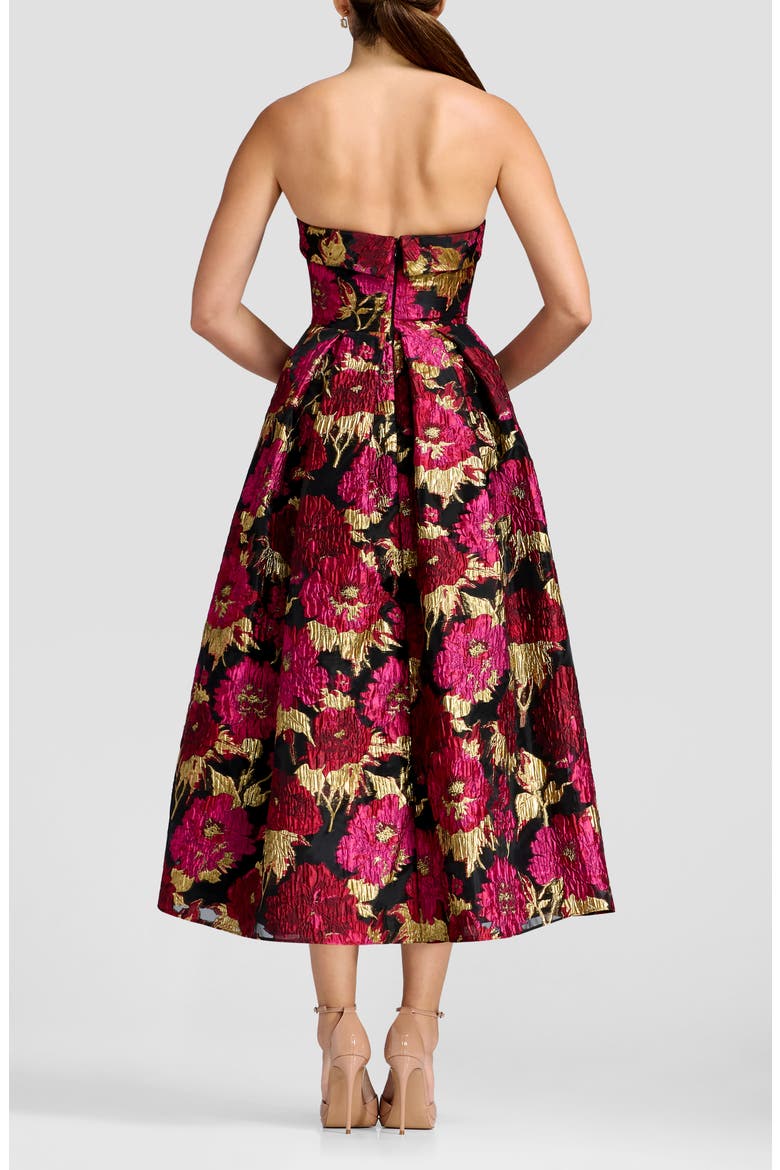 Mika Strapless Metallic Brocade Cocktail Dress, Alternate, color, FUCHSIA MULTI