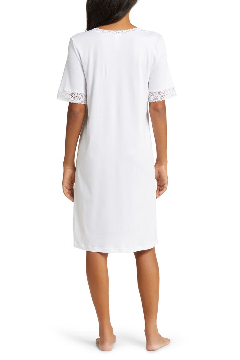 Moments Short Sleeve V-Neck Cotton Nightgown, Alternate, color, 101 - WHITE