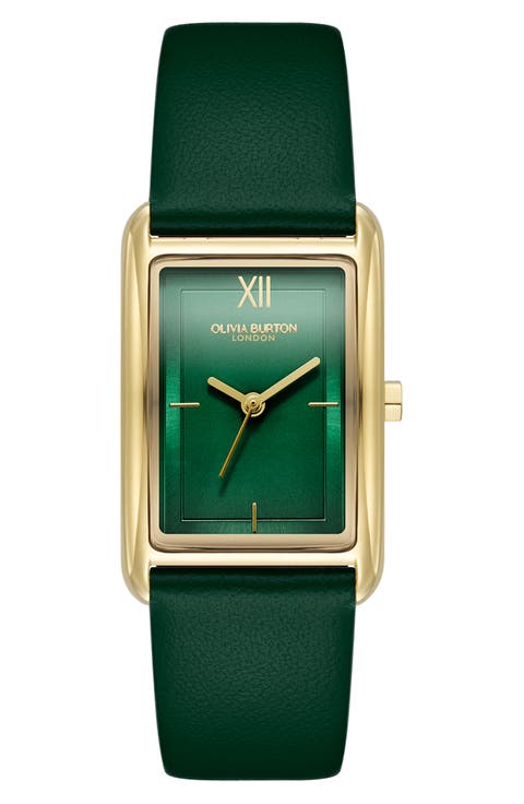 Grove Rectangular Leather Strap Watch, 23mm
