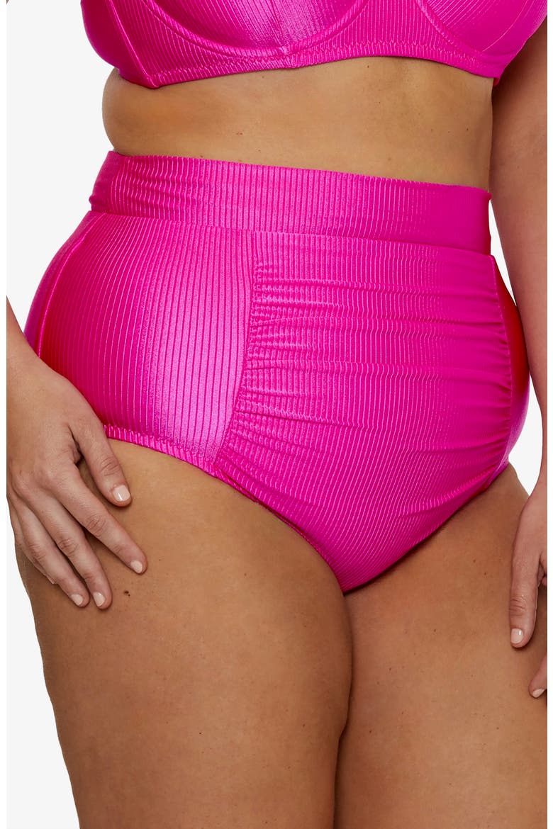 Monte Carlo Ruched High Waist Bikini Bottoms, Alternate, color, AZALEA