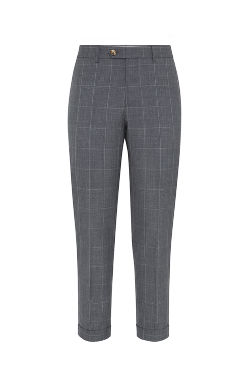 Brunello Cucinelli Check-pattern Wool Trousers In Gray
