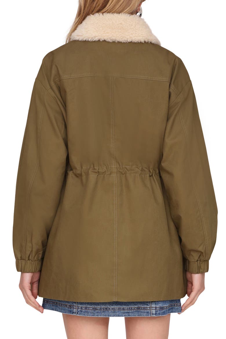 Cinched Cotton Jacket with Faux Shearling Collar, Alternate, color, ARMY GREEN