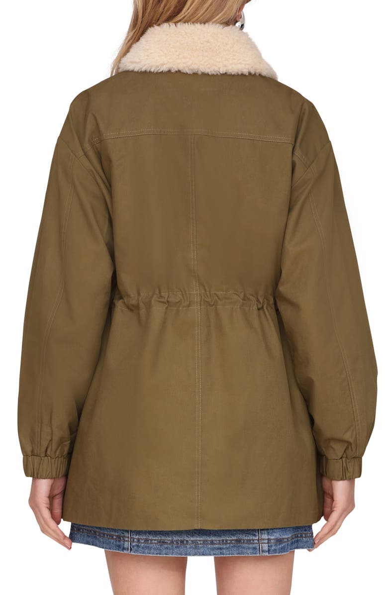 Avec Les Filles Cinched Cotton Jacket with Faux Shearling Collar, Alternate, color, Army Green