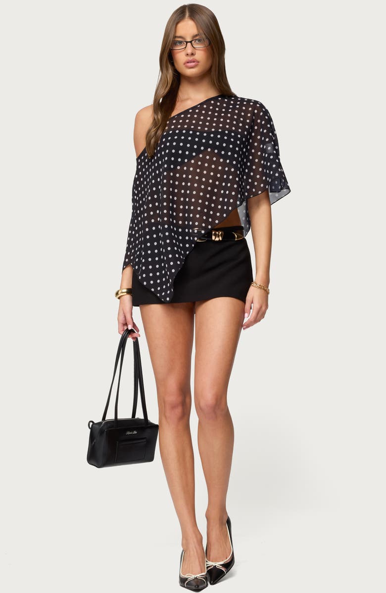 EDIKTED Asymmetric Polka Dot Chiffon Poncho, Alternate, color,