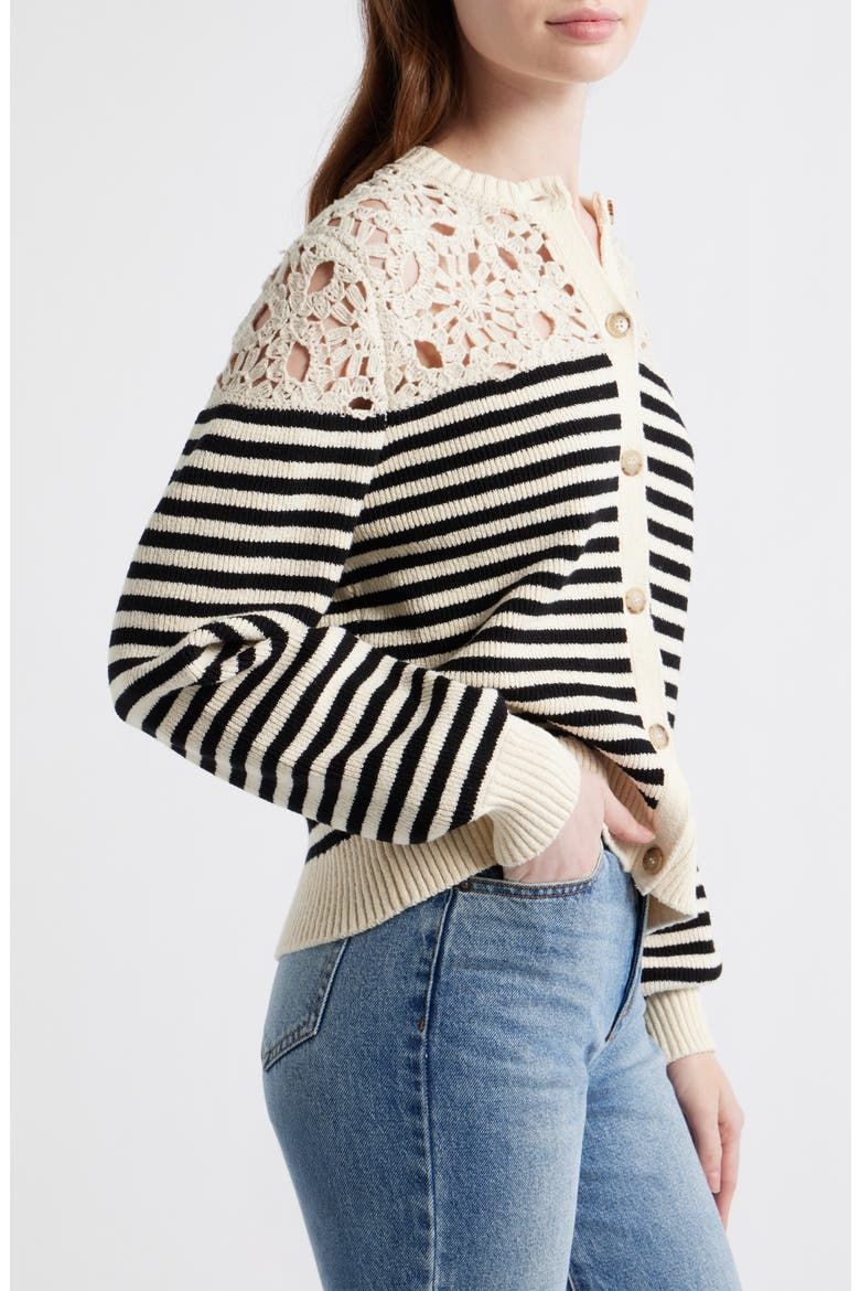 The Coastal Stripe Crochet Cardigan, Alternate, color, CREAM MULTI