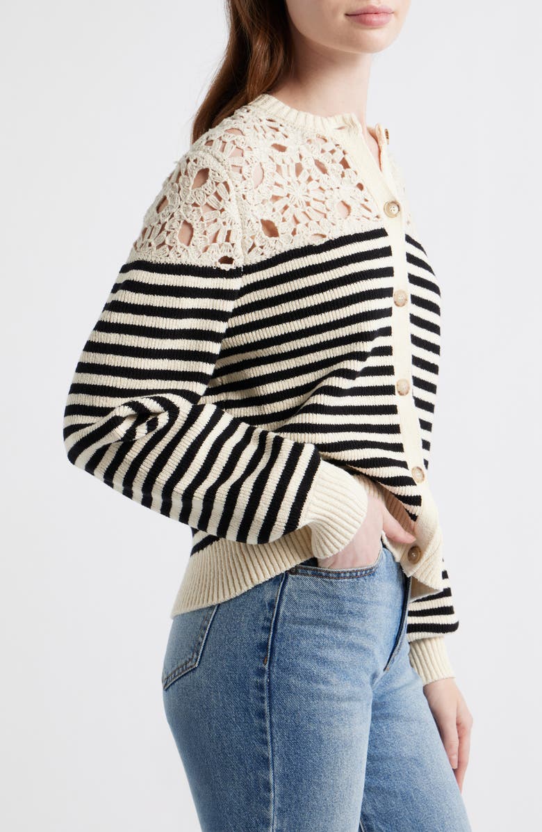 FRAME The Coastal Stripe Crochet Cardigan, Alternate, color, Cream Multi