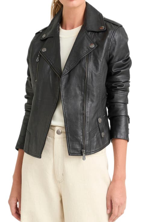 Sheep Leather Biker Jacket With Epaulets