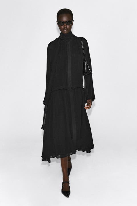 Fluid Scarf-detail Midi Dress