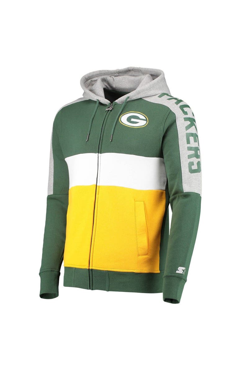 STARTER Men's Starter Green/Gold Green Bay Packers Playoffs Color Block Full-Zip Hoodie, Alternate, color, Green