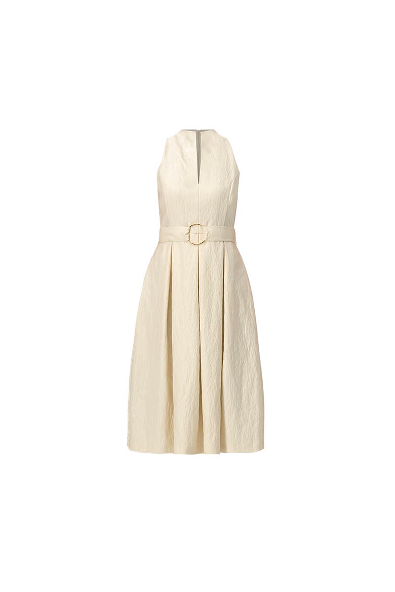 Textured Midi Dress with Belted Waist, Alternate, color, Natural