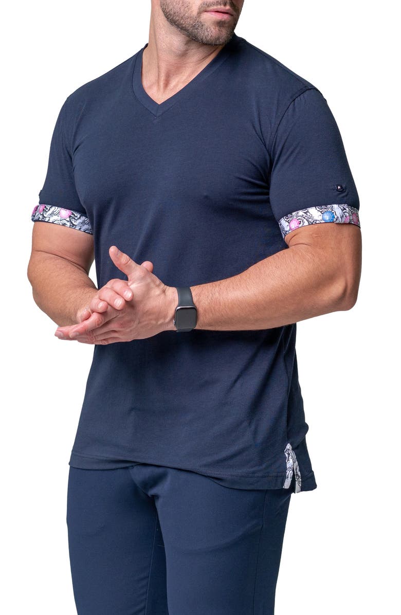 Maceoo Vivaldi Solid Monkey Blue V-Neck T-Shirt, Alternate, color, Blue