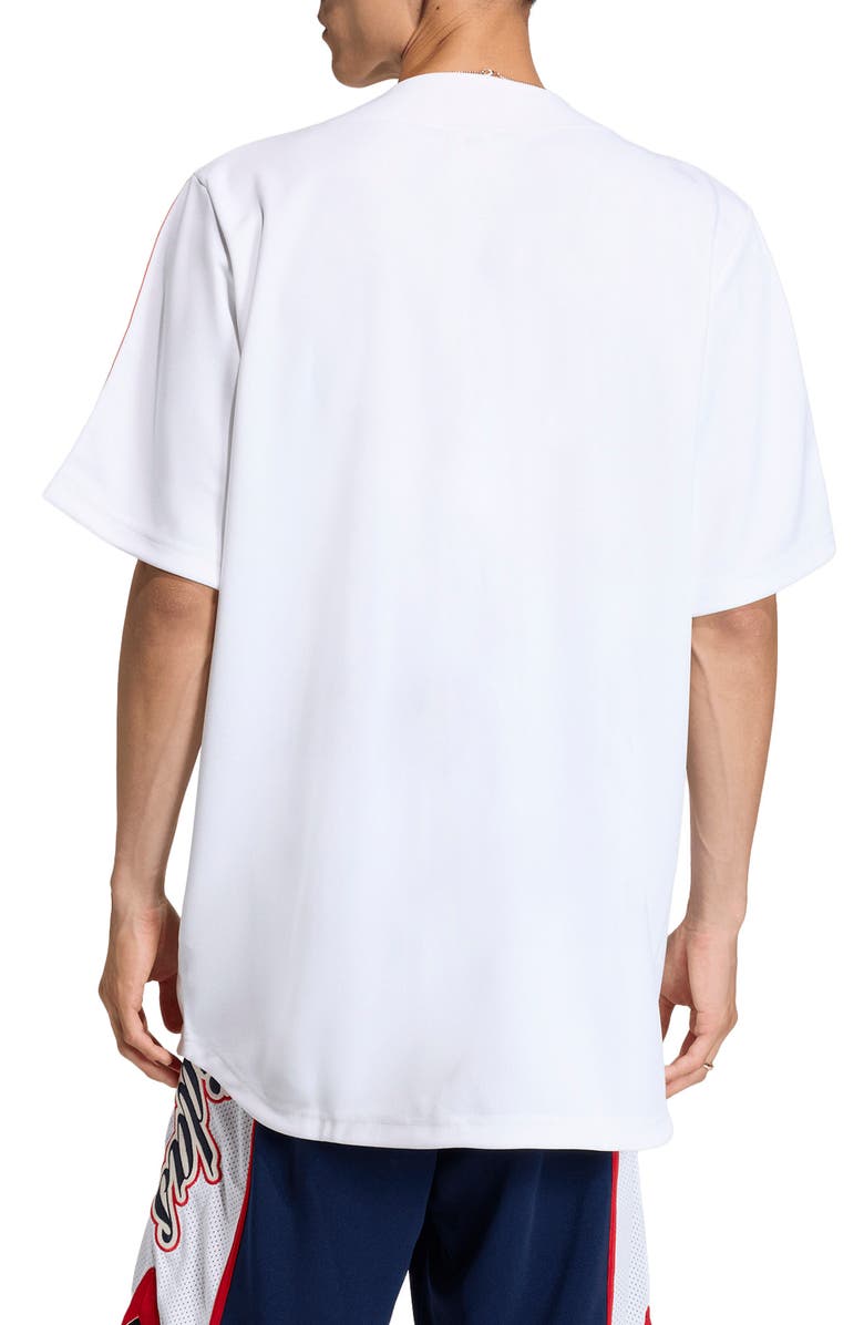 adidas Summer League Varsity Baseball Jersey, Alternate, color, White/ Better Scarlet/