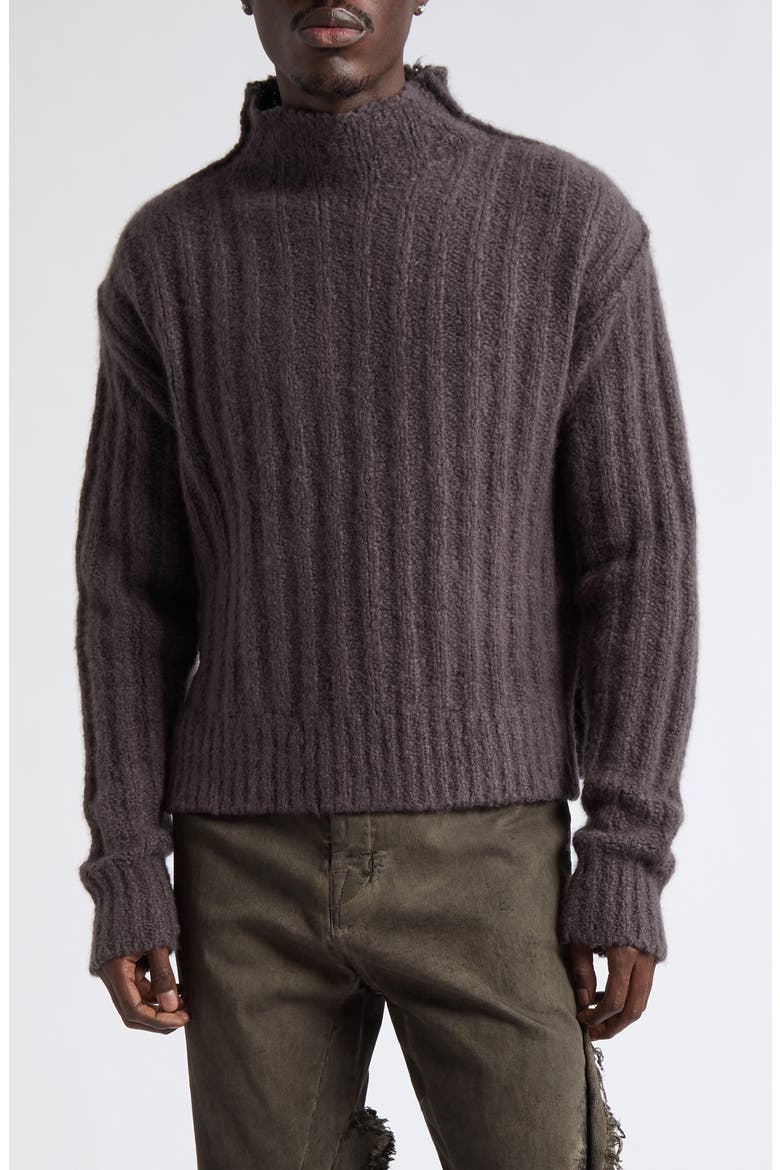 Cashmere & Silk Rib Funnel Neck Sweater, Main, color, DARK DUST