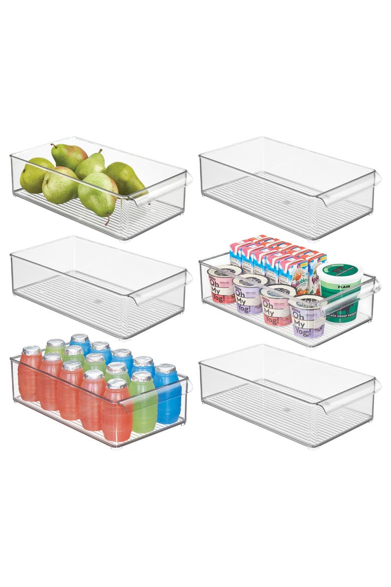 Large Stackable Fridge Bin with Handle - Set of 6 - Clear, Main, color, Clear