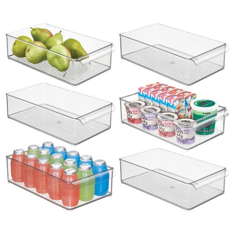 Large Stackable Fridge Bin with Handle - Set of 6 - Clear