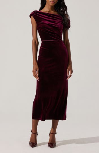 Astr The Label One-shoulder Velvet Midi Dress
