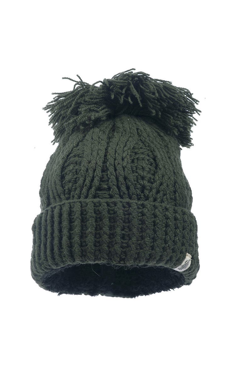 Big Pom Rib Fold Hat, Main, color, Olive