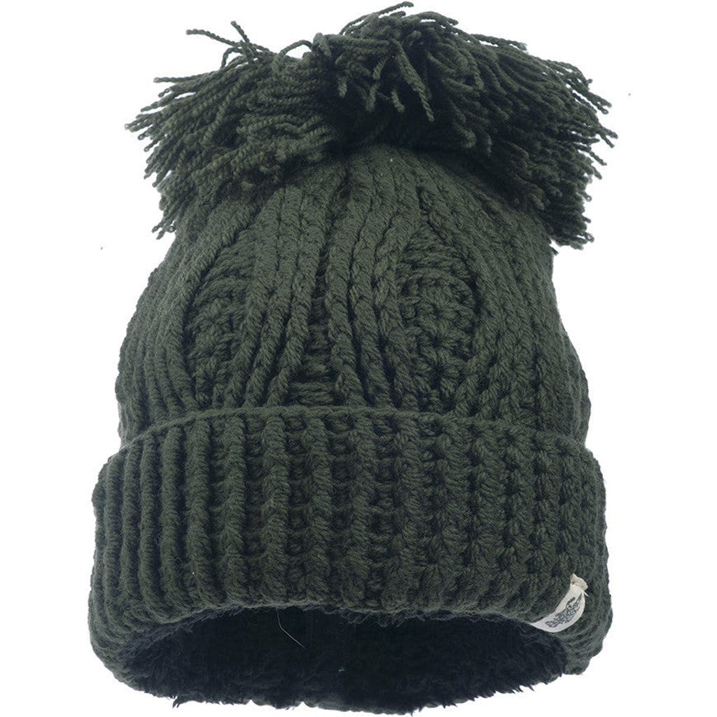 Nirvana Designs Big Pom Rib Fold Hat In Olive