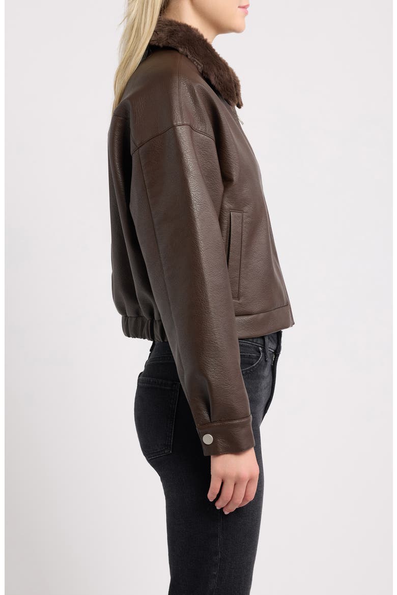 Faux Leather Zip Jacket, Alternate, color, DARK BROWN