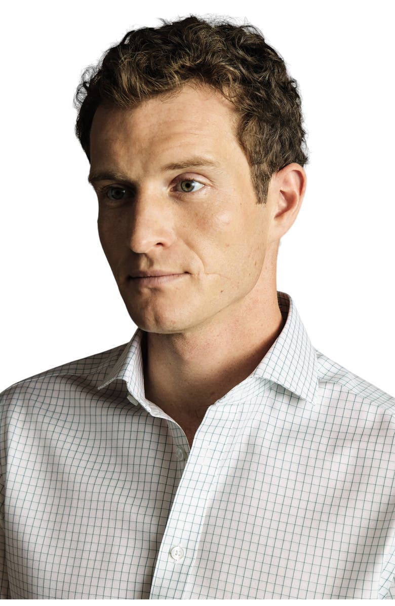 Charles Tyrwhitt Check Non-Iron Twill Cutaway Slim Fit Shirt Single Cuff, Alternate, color, Atlantic Green