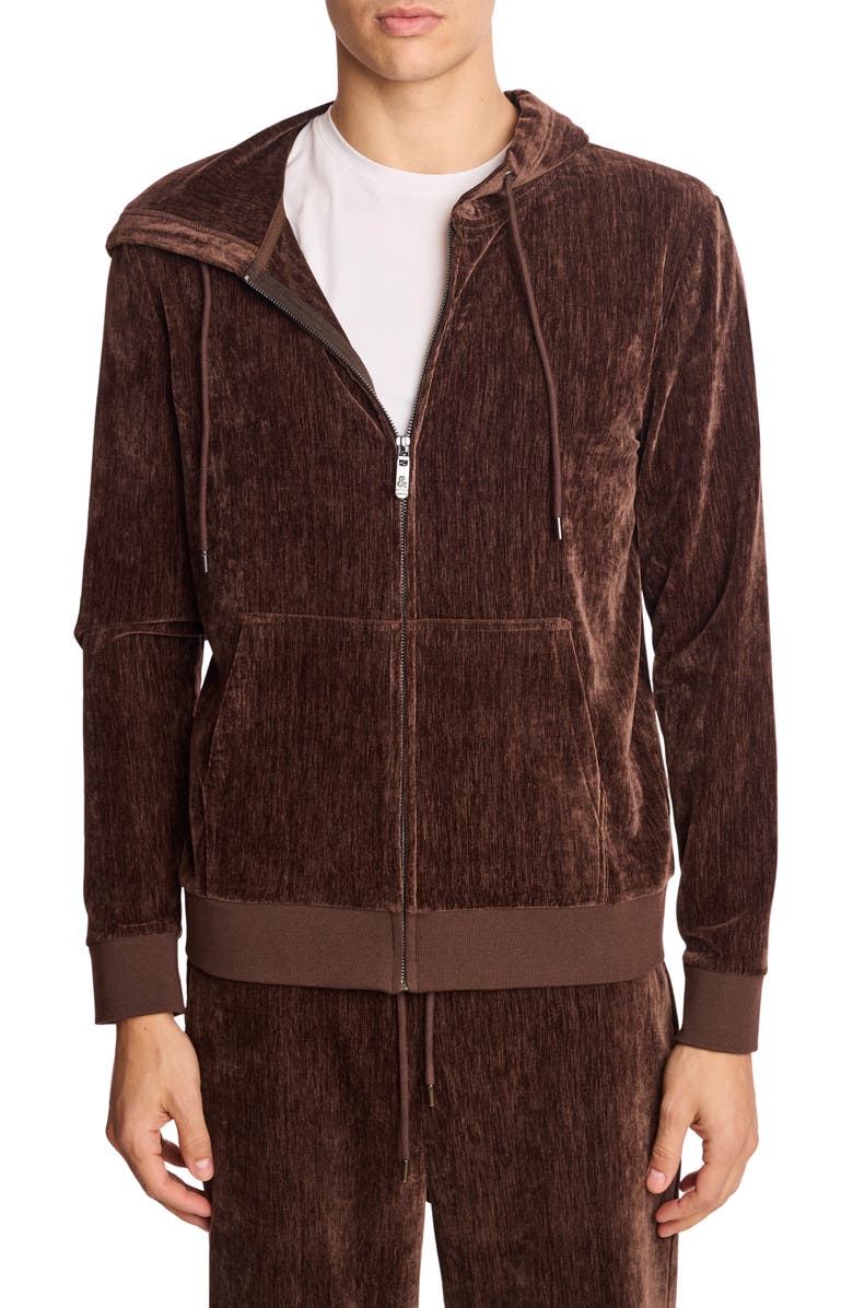 PAISLEY & GRAY Full Zip Velvet Hoodie, Main, color, Chocolate Brown Velvet