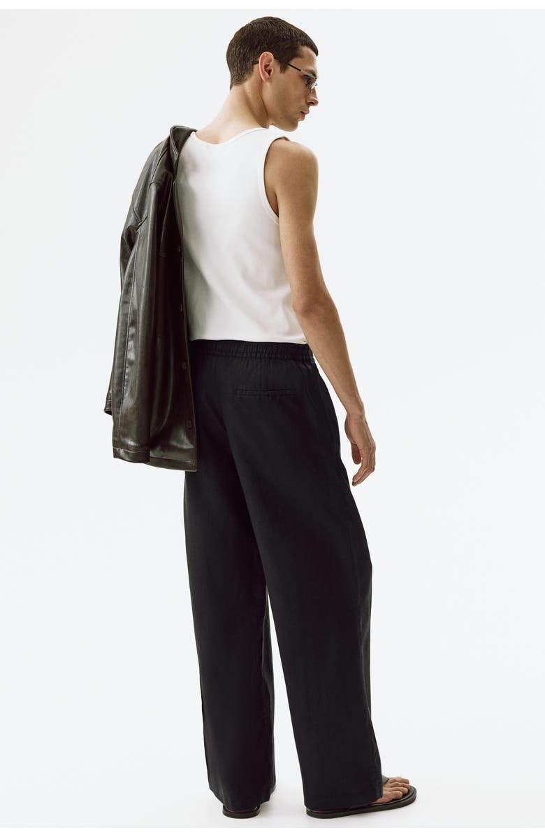 H&M Loose Fit Linen Trousers, Alternate, color, Black