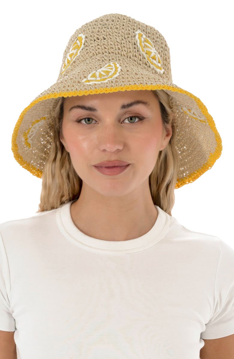 MARCUS ADLER Lemon Embroidered Straw Bucket Hat, Alternate, color, Yellow