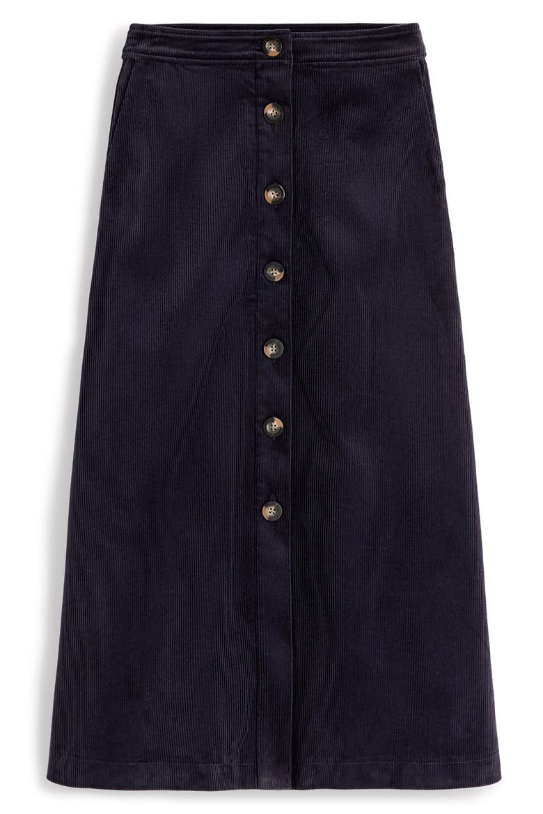 Val Button Front Corduroy Midi Skirt, Alternate, color, NAVY