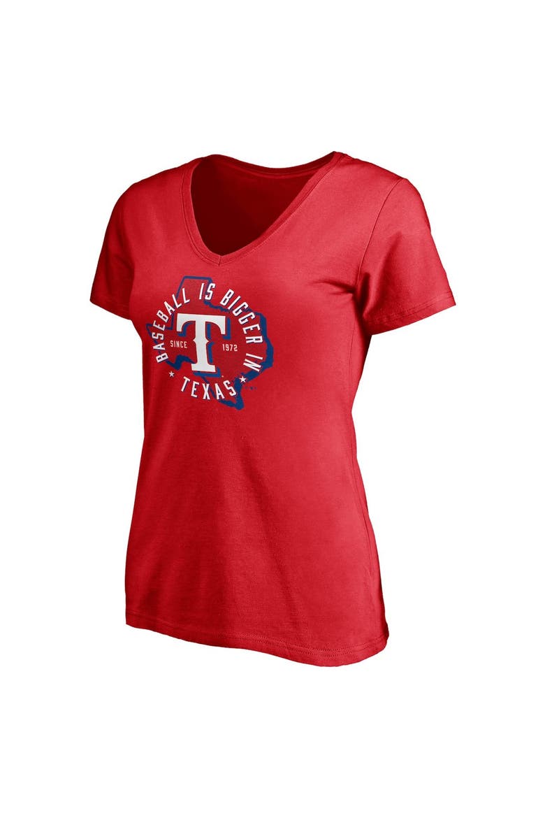 Women's Fanatics Branded Red Texas Rangers Hometown V-Neck T-Shirt, Alternate, color, Red