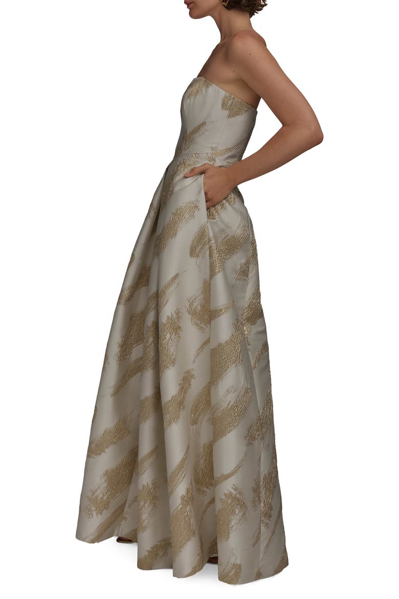 Strapless Fit & Flare Gown, Alternate, color, CREAM/GOLD