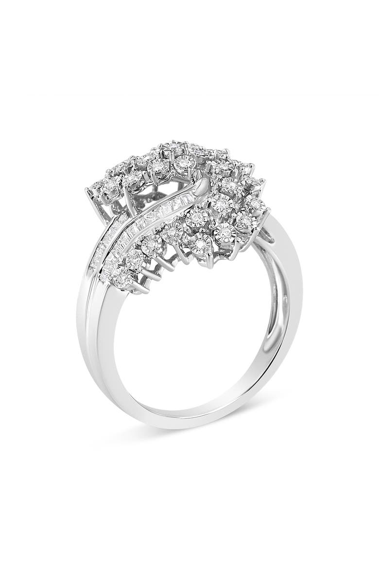 Silver 1/5 Cttw Miracle-Set Diamond Heart Cross-Over Bypass Ring, Alternate, color, Silver