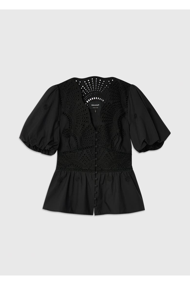 100% Cotton V-Neck Blouse, Alternate, color, Black