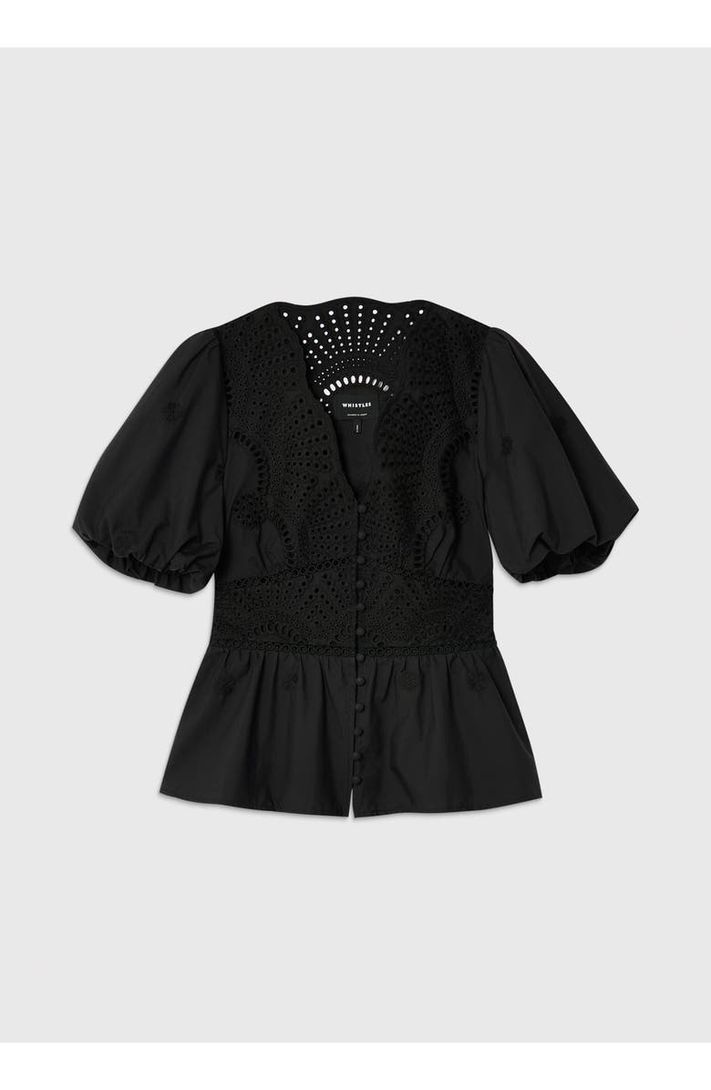 Whistles 100% Cotton V-Neck Blouse, Alternate, color, Black