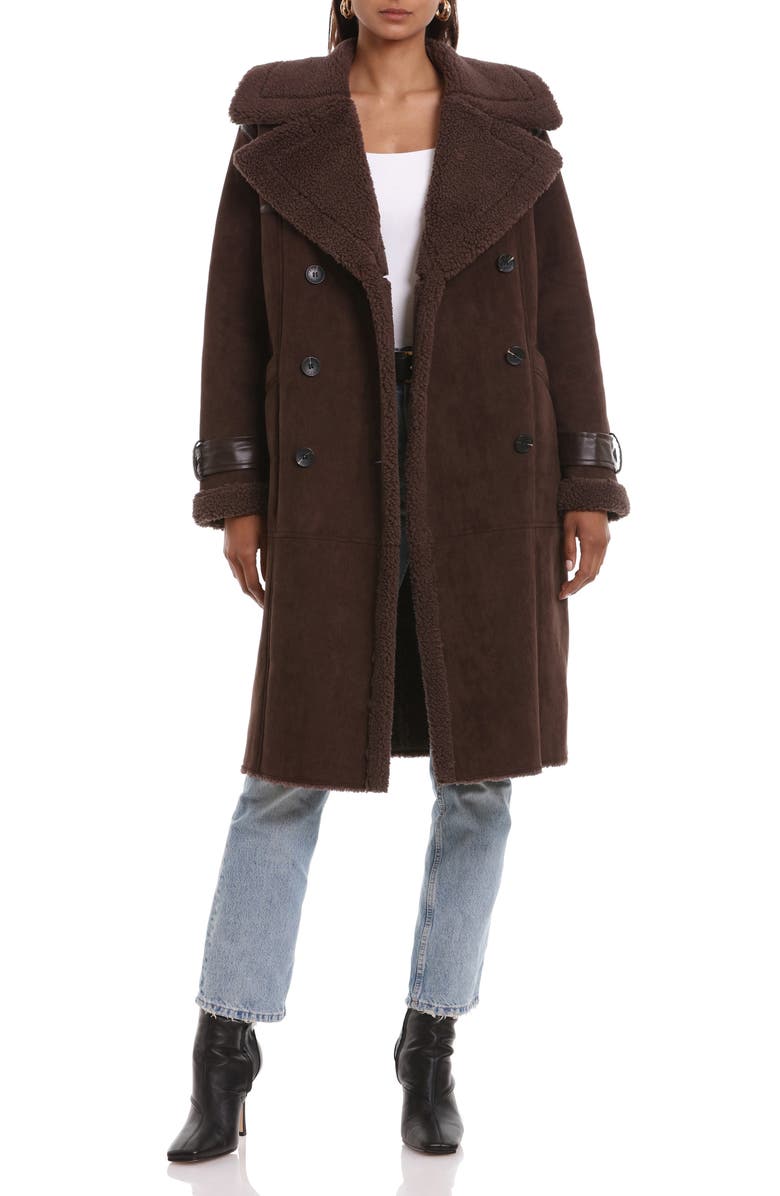 Avec Les Filles Faux Shearling Trim Double Breasted Coat, Alternate, color,