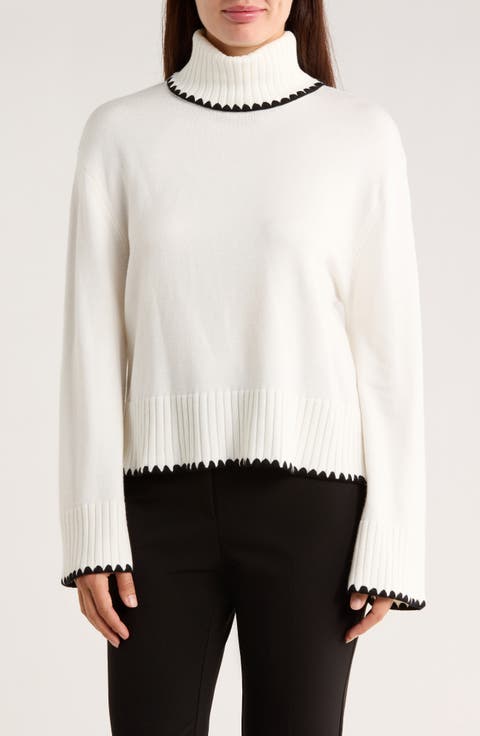 Geometric Trim Turtleneck Sweater