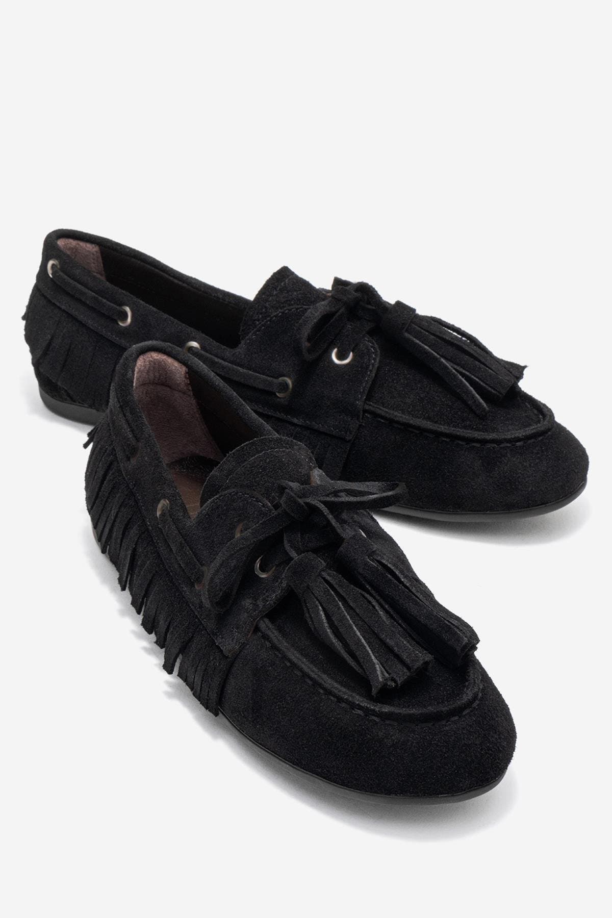Forever & Always Shoes Fenora Leather Tassel Loafer, Alternate, color, Black Suede Leather