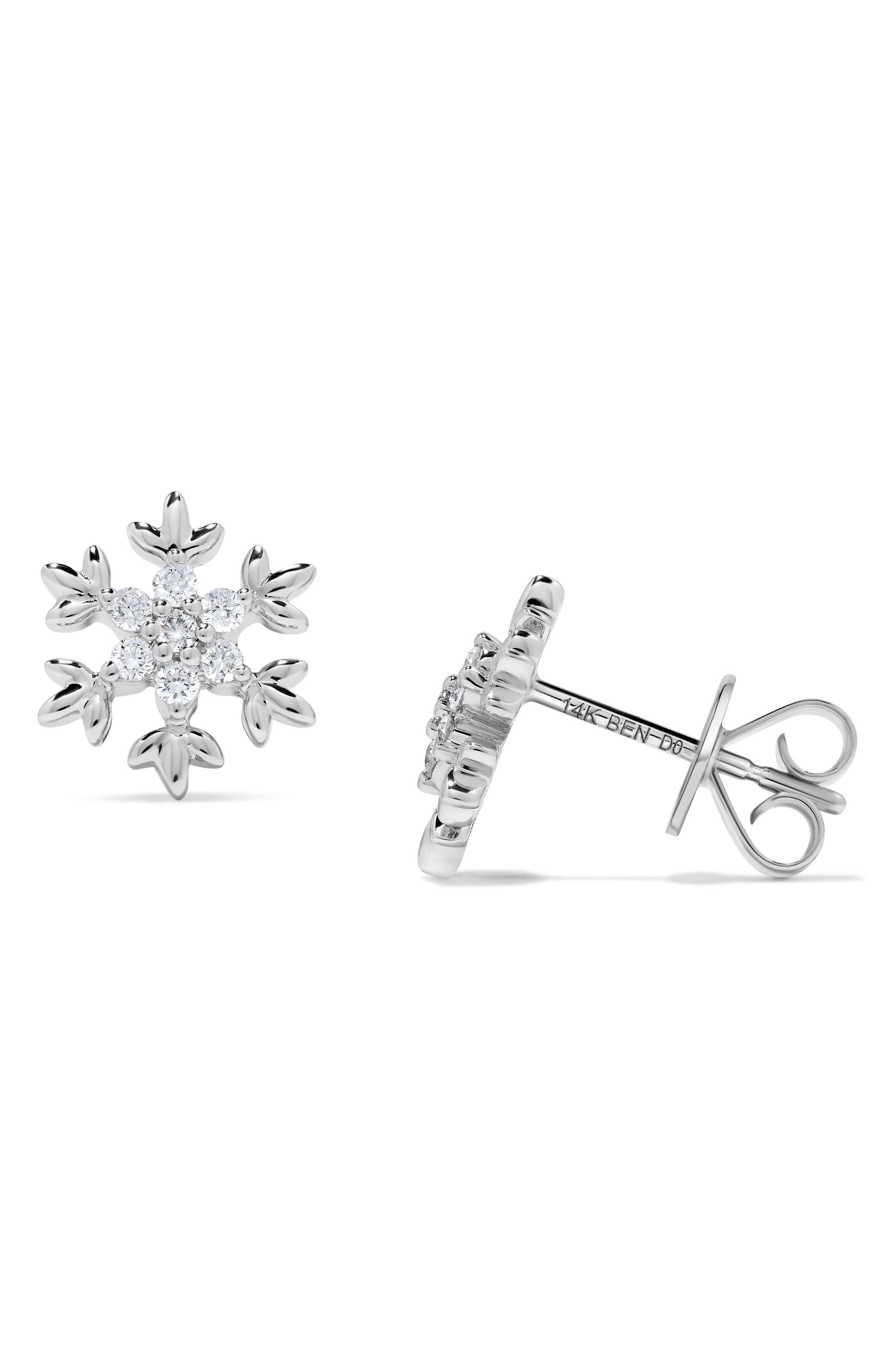 H.J. Namdar 14K White Gold Diamond Snowflake Stud Earrings