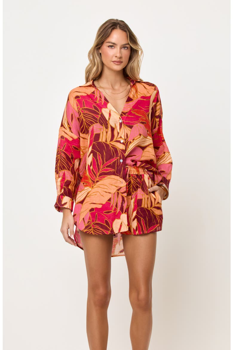 Rio Linen Cover-Up Tunic, Alternate, color, LEAF IT TO ME