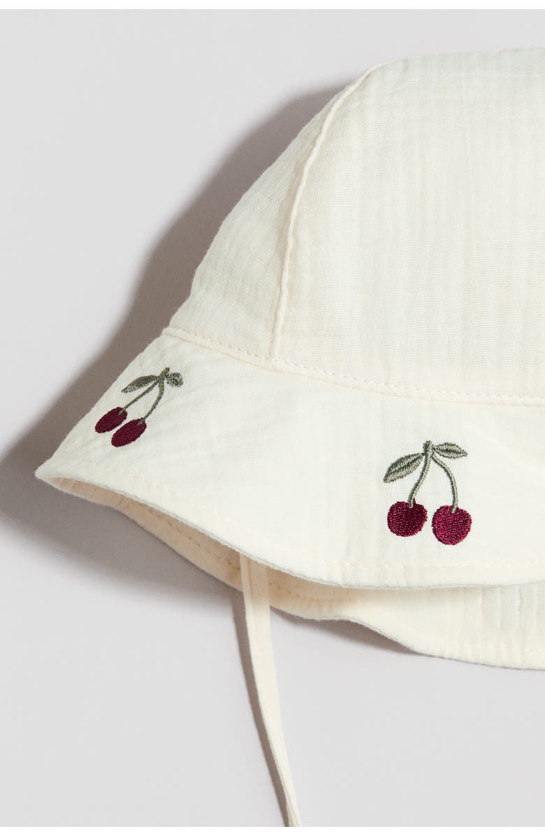 H&M Embroidered Muslin Sun Hat, Alternate, color, White/Cherries